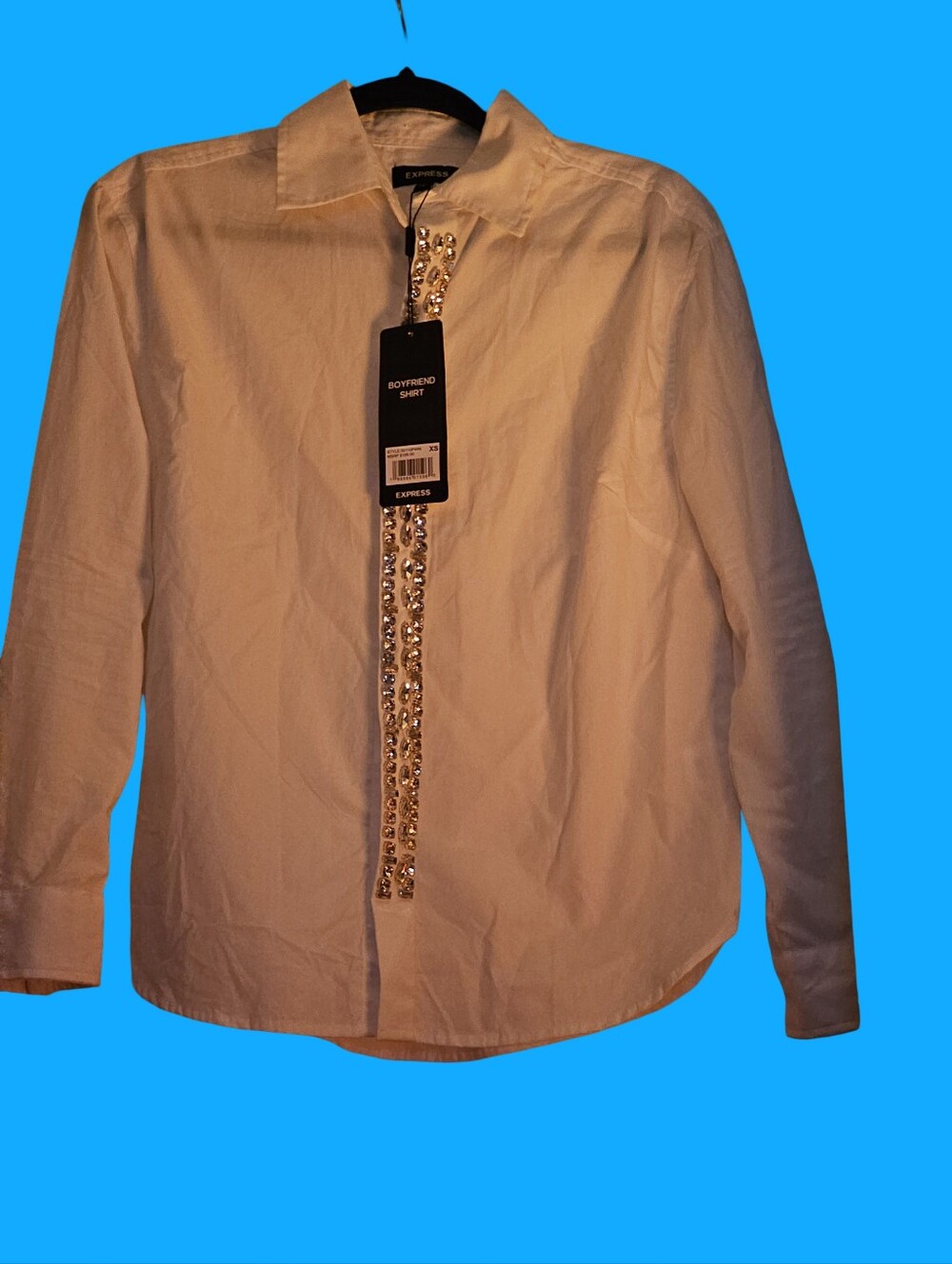 Express White Button-Down Shirt with Jeweled Placket